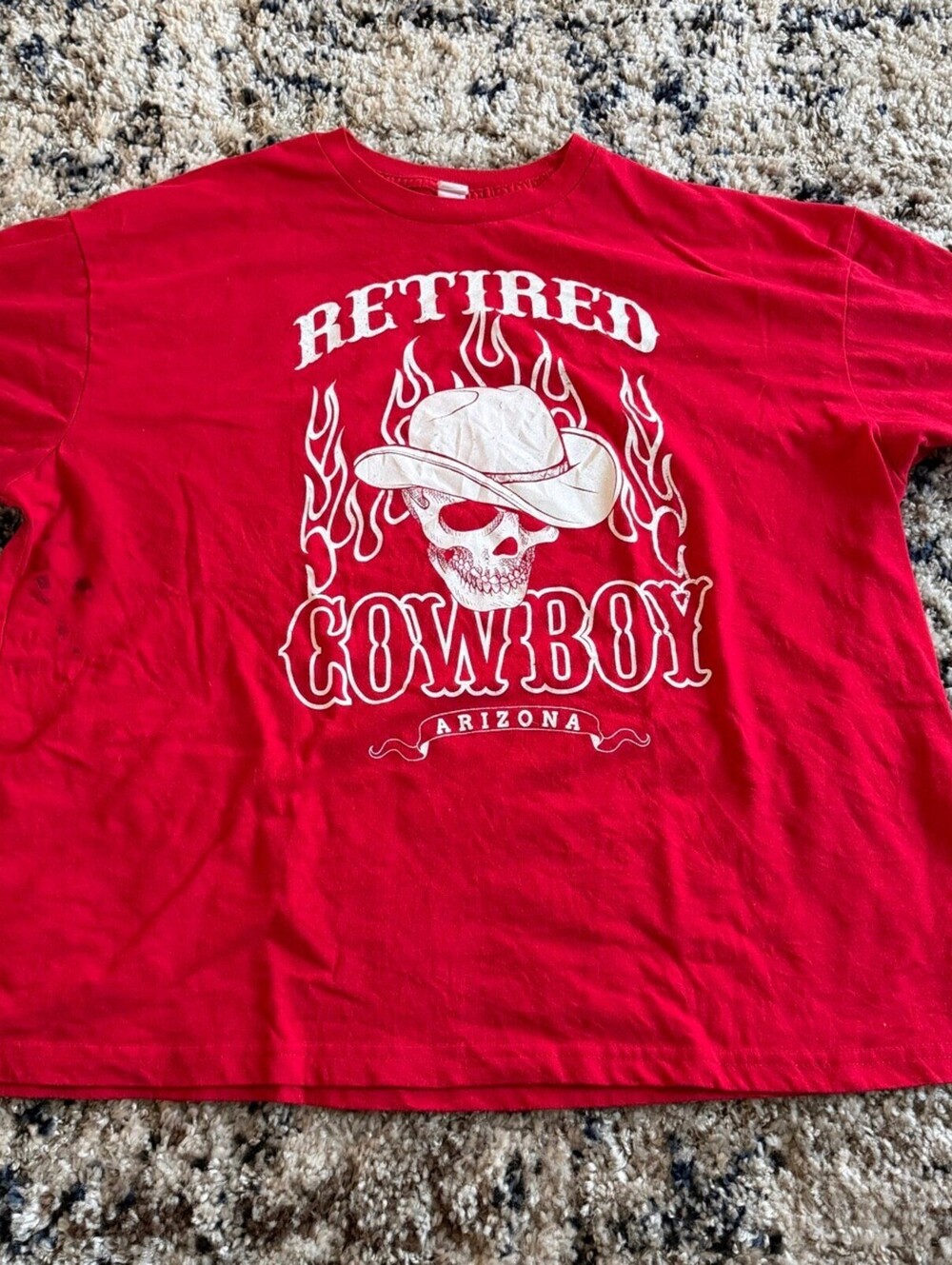 Retired Cowboy Arizona Skull Graphic Tee Red Western Shirt L